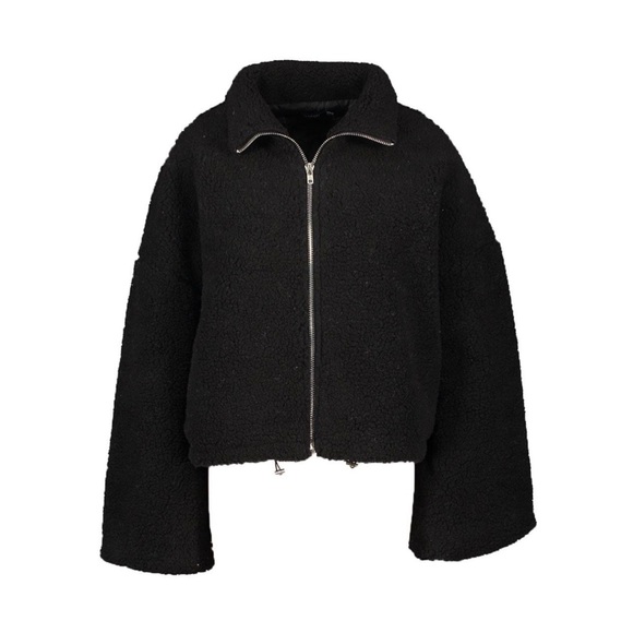 Boohoo Crop Teddy Faux Fur Bomber Jacket - Picture 2 of 8